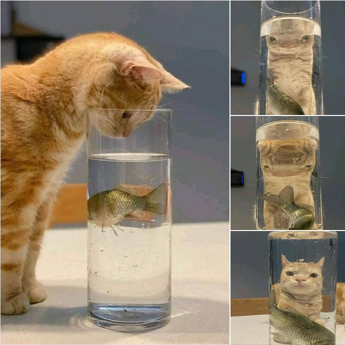 Curious Cat Meets Mini Fish Tank: An Adorable Encounter! 🐱🐟