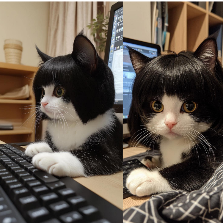 “Kitten Steals the Spotlight with Gorgeous Japanese-Style Wig!”